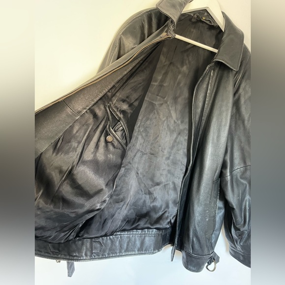 Vintage Mens Leather Jacket XL Black Biker Zip 90s Y2k - Picture 6 of 13